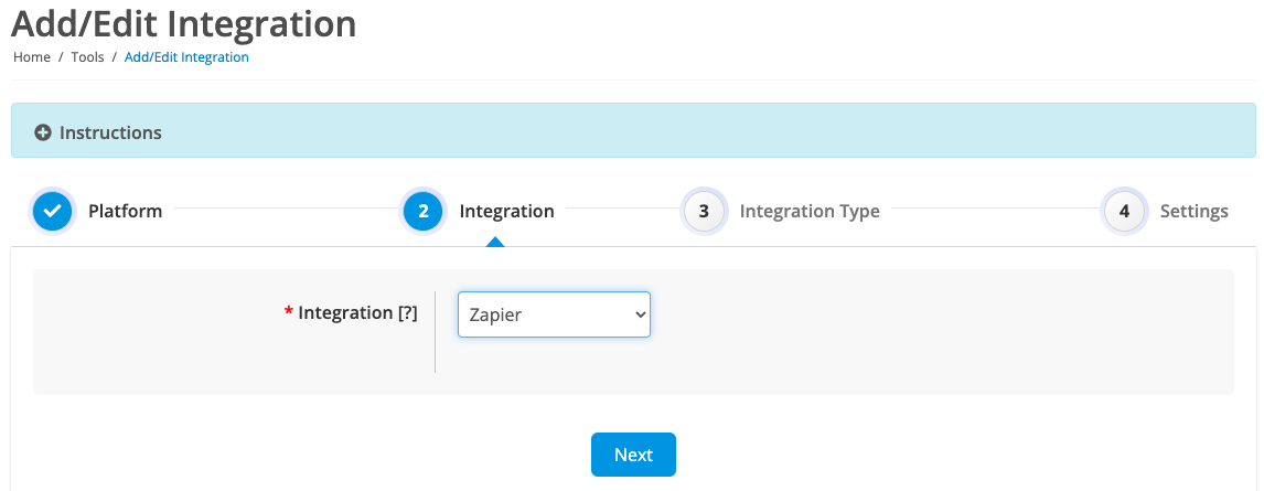 choose zapier as the integration